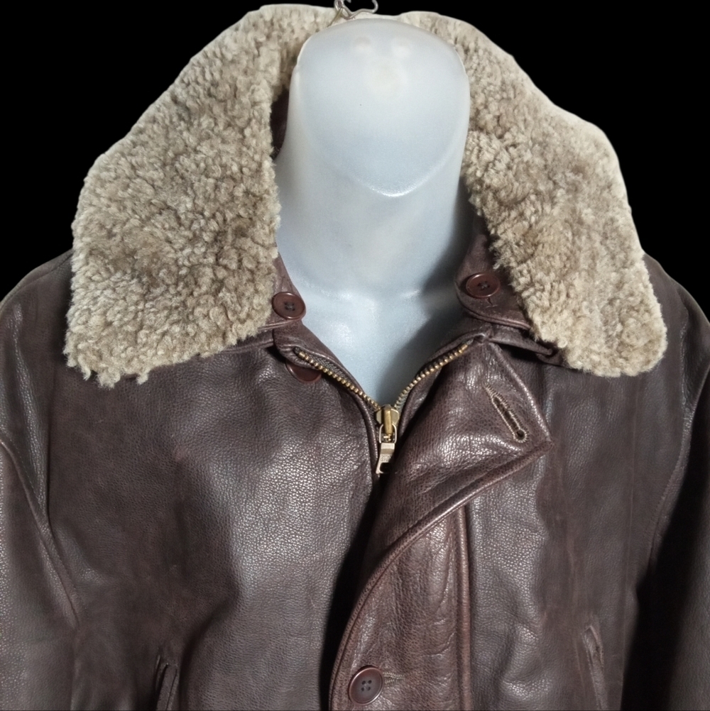 Banana Republic Brown Leather Rancher Zip Detachable Shearling Collar Jacket Med - Picture 5 of 15